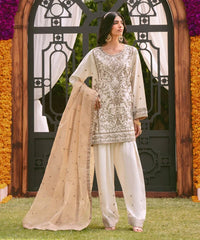 3 Piece - Embroidered Cotton Net Suit
