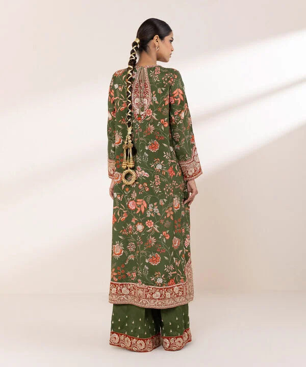 2 Piece - Embroidered Raw Silk Suit