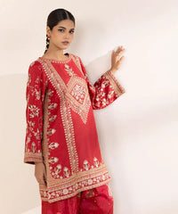 2 Piece - Embroidered Raw Silk Suit