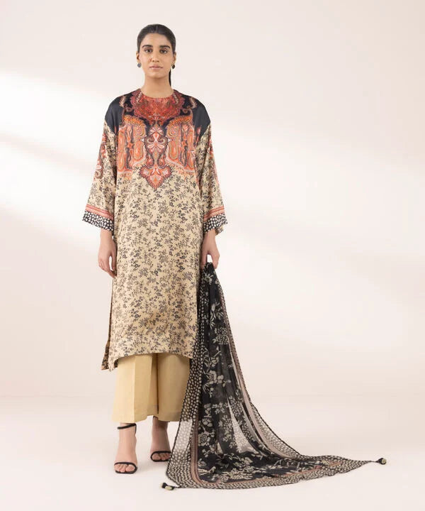 3 Piece - Printed Silk Suit