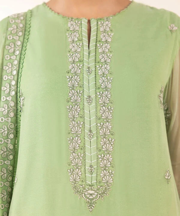 3 Piece - Embroidered Chiffon Suit