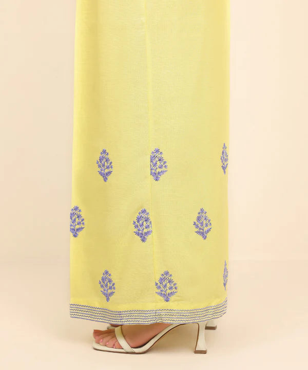 Embroidered Raw Silk Flared Pants