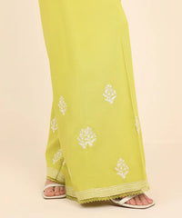 Embroidered Raw Silk Flared Pants
