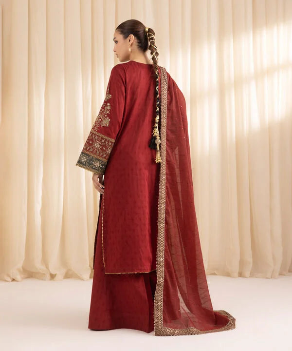 3 Piece - Embroidered Jacquard Suit