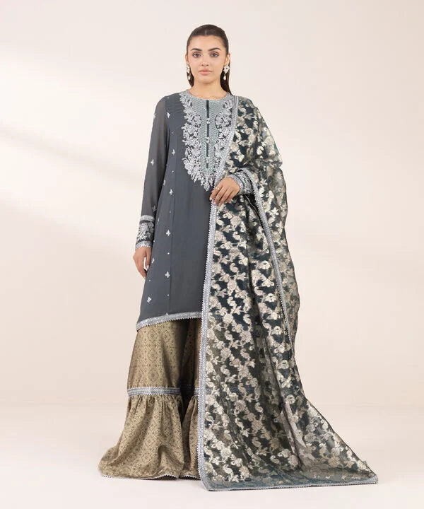 3 Piece - Embroidered Chiffon Suit