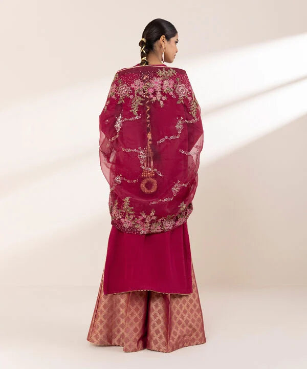 3 Piece - Embroidered Raw Silk Suit