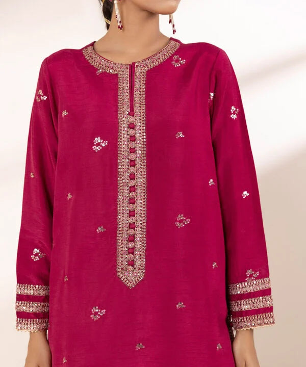 3 Piece - Embroidered Raw Silk Suit