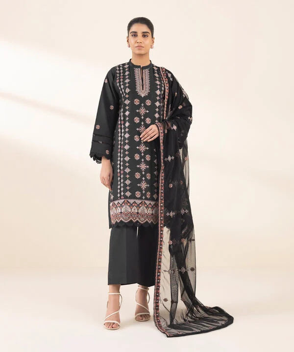 3 Piece - Embroidered Crosshatch Suit