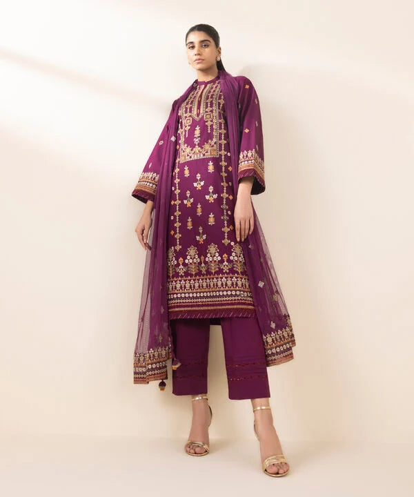 3 Piece - Embroidered Crosshatch Suit